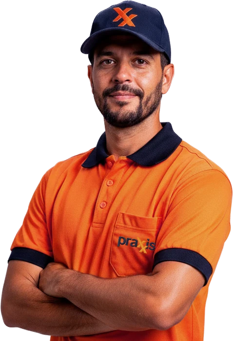Profissional da Praxxis uniformizado