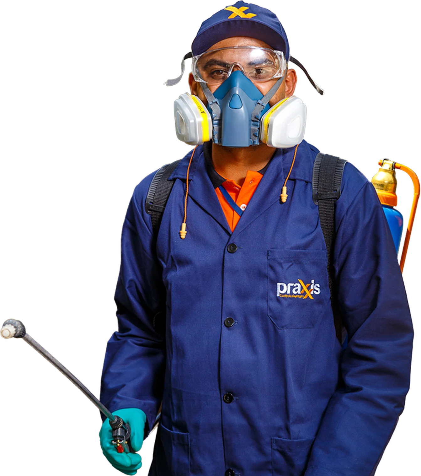 Profissional da Praxxis equipado para controle de pragas
